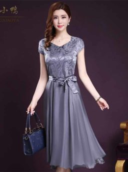 DRESS ABU-ABU PESTA ELEGANT TERBARU IMPORT