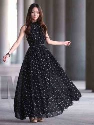 long-dress-hitam-polkadot-simple-1
