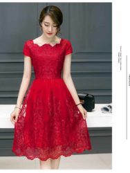 DRESS PESTA BROKAT MERAH IMPORT 2018